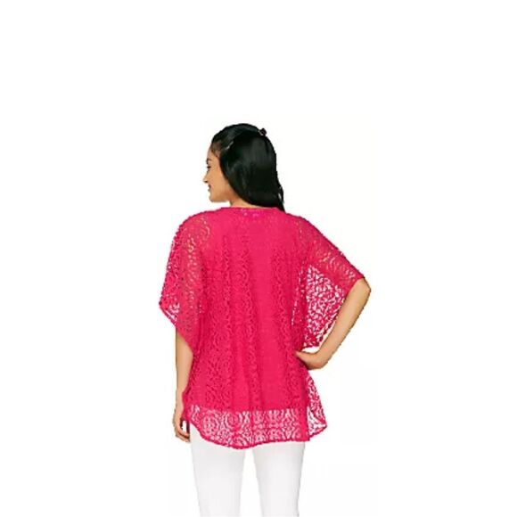 Susan Graver Womens 3X 2 Pc Jacquard Lace Scarf Top with Knit Tank Top Blue NWT - Picture 2 of 7